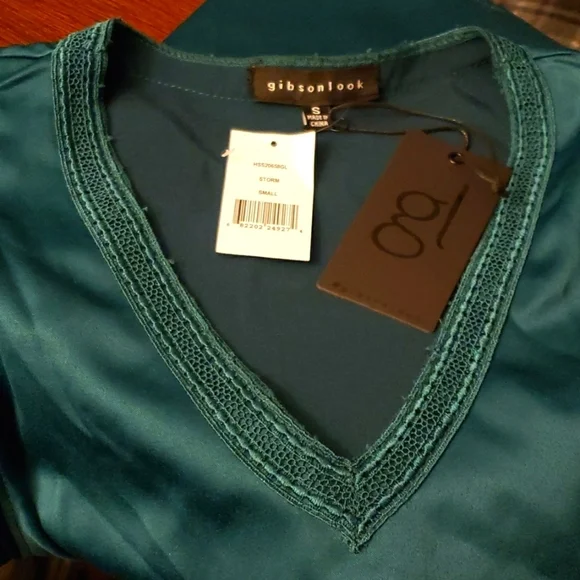 Teal Ruffle Sleeve V-Neck Blouse - Picture 2 of 7